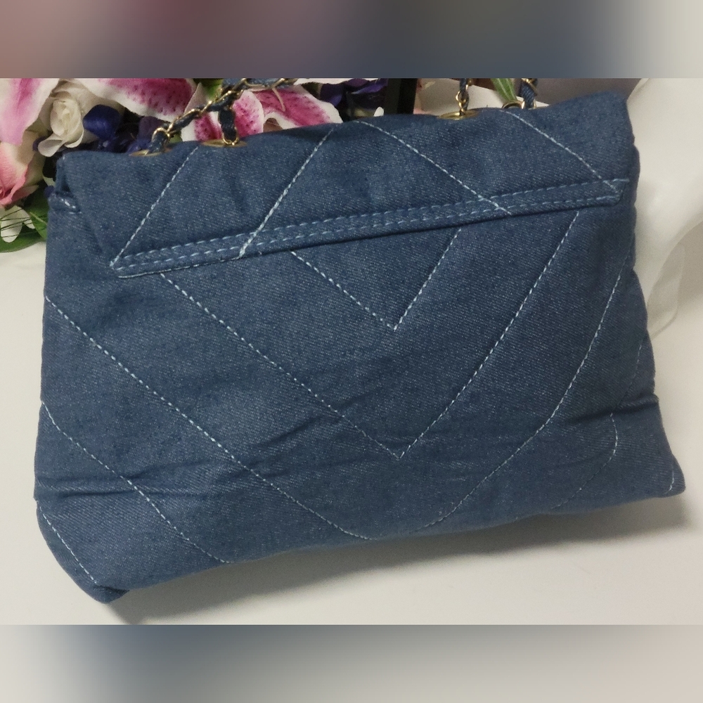 Quilted Denim 2 Way Shoulder/crossbody Bag, New - Picture 5 of 9